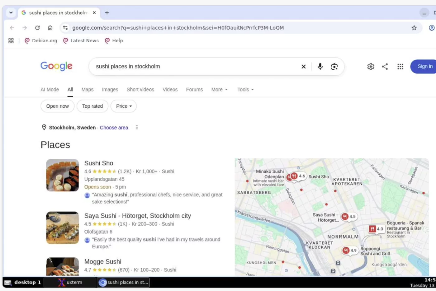 An agent's remote desktop with Chromium open on Google search results